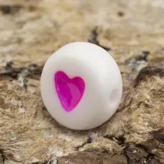 Akrylp&auml;rla Hj&auml;rta 7x4 mm, Vit/Rosa (25st)