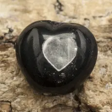 Glaspärla Hjärta i hjärta 12x10 mm, Svart/Silver (5st)