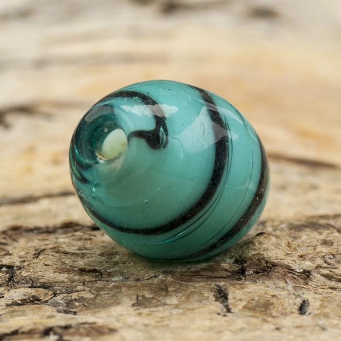 Oval Glaspärla 12x15 mm, Turkos/Svart (5st)