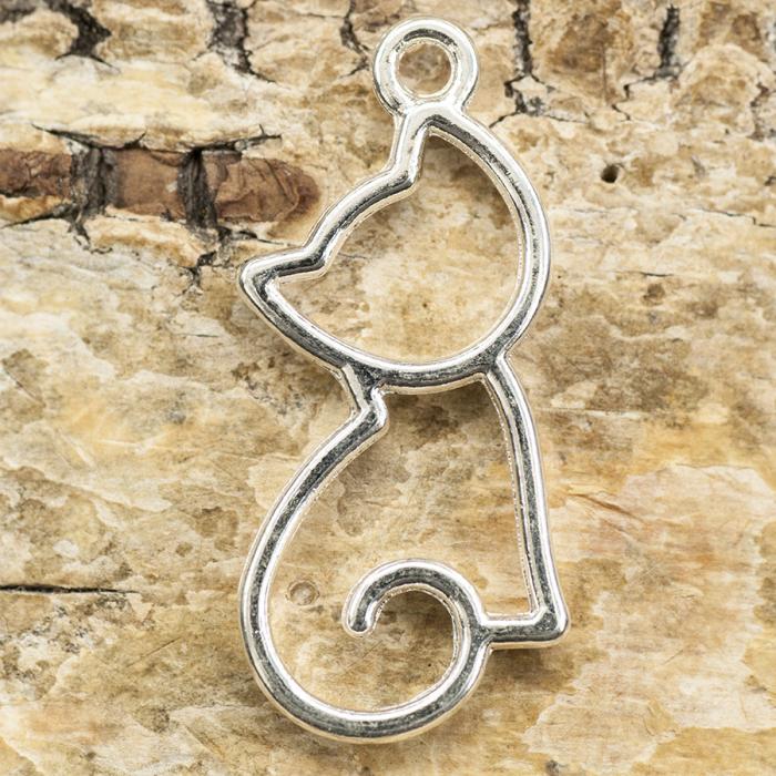 Berlock Katt 22x17 mm, Silverfärg (st)