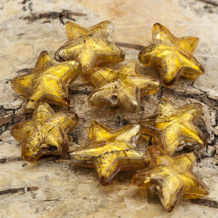 Glaspärla Stjärna 20 mm, Guld (st)