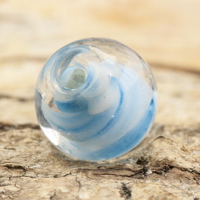 Glaspärla lampwork rund 10 mm, Blå/Vit (5st)