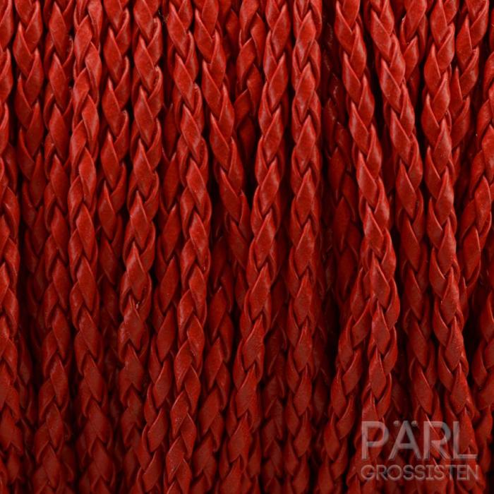 Flätad läderimitation 3 mm, Röd (meter)