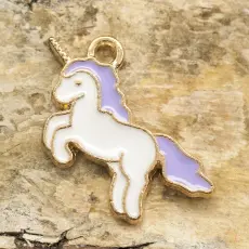 Berlock Enh&ouml;rning emalj 20x15 mm, Vit/Lila (st)