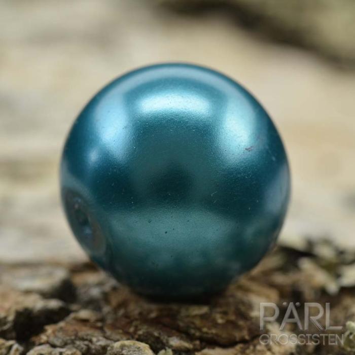 Vaxad glaspärla 14 mm, Mörk turkos (5st)