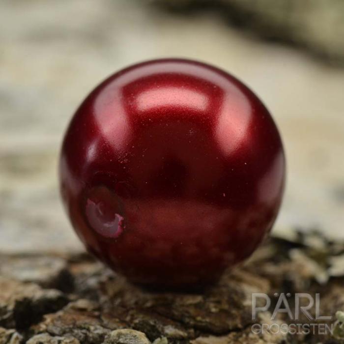 Vaxad glaspärla 14 mm, Mörkröd (5st)