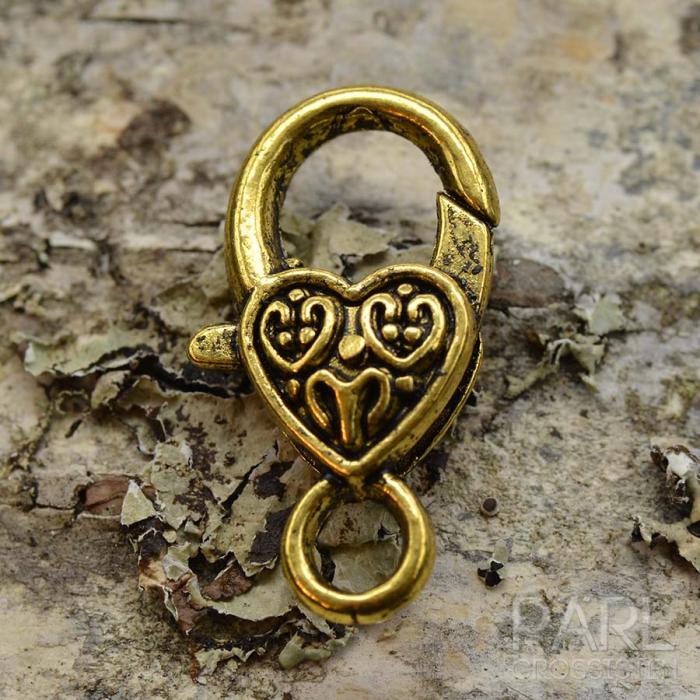Lås Hjärta karbinhake 25x13 mm, Antikguld (st)