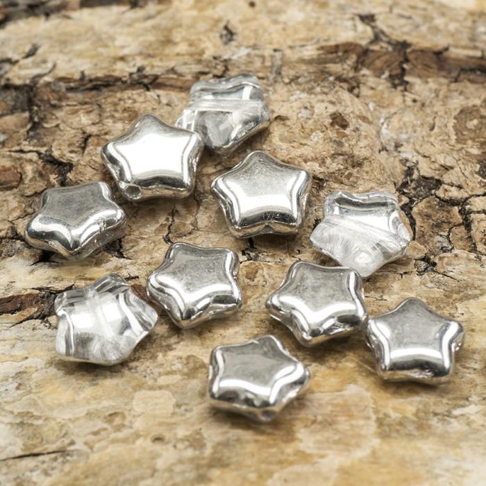 Glaspärla Stjärna 8 mm, Klar/Silverfärg (5st)