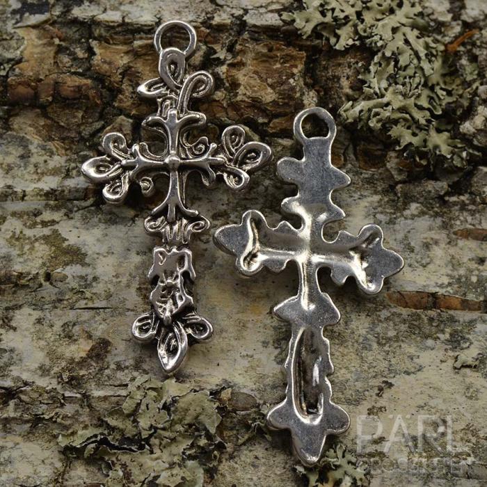 Berlock Dekorativt kors 47x25 mm, Antksilver (st)