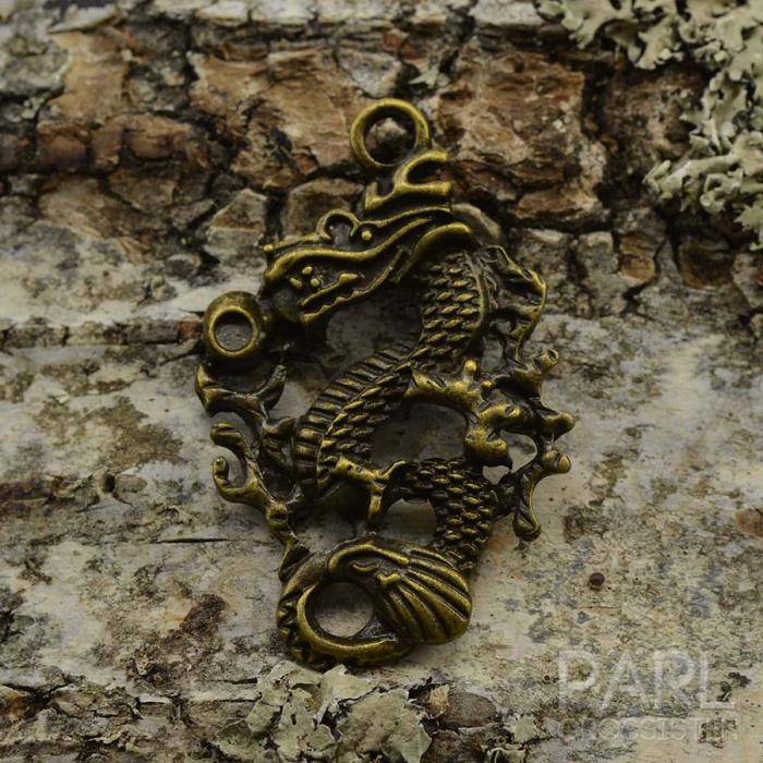 Berlock Kinesisk drake 41x27 mm, Antikbrons (st)
