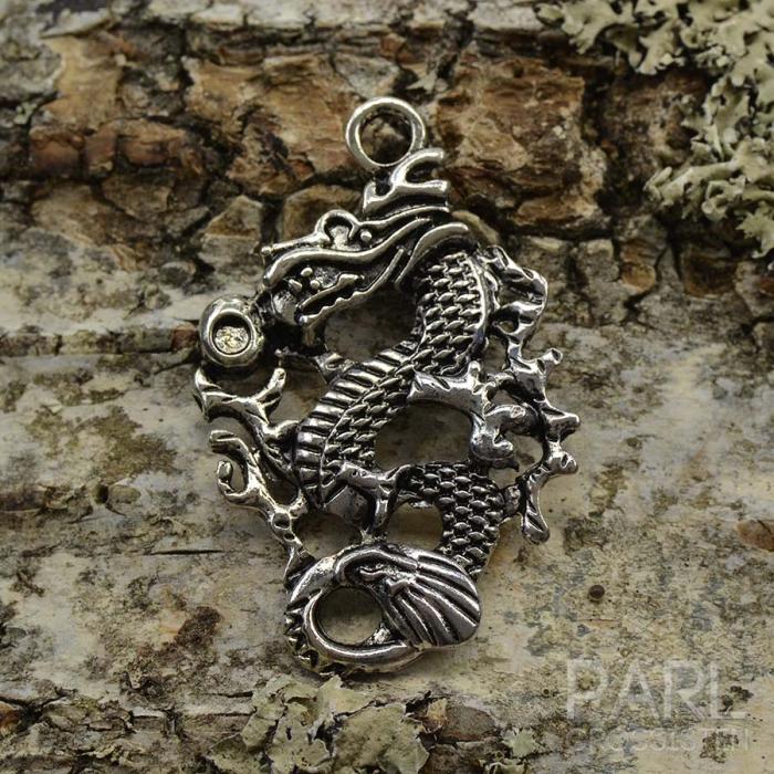 Berlock Kinesisk drake 41x27 mm, Antiksilver (st)