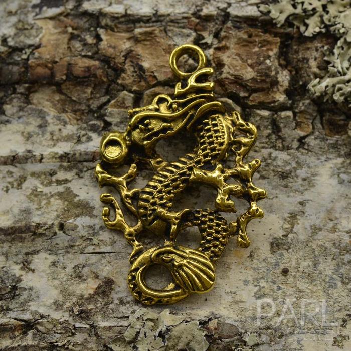 Berlock Kinesisk drake 41x27 mm, Antikguld (st)