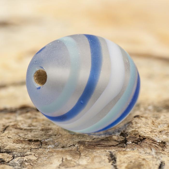 Oval frostad glaspärla 11x13 mm, Blå (5st)