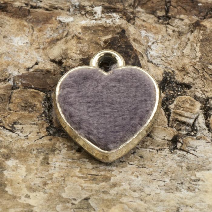 Berlock Hjärta Sammet 14x2 mm, Silver/Lila (st)