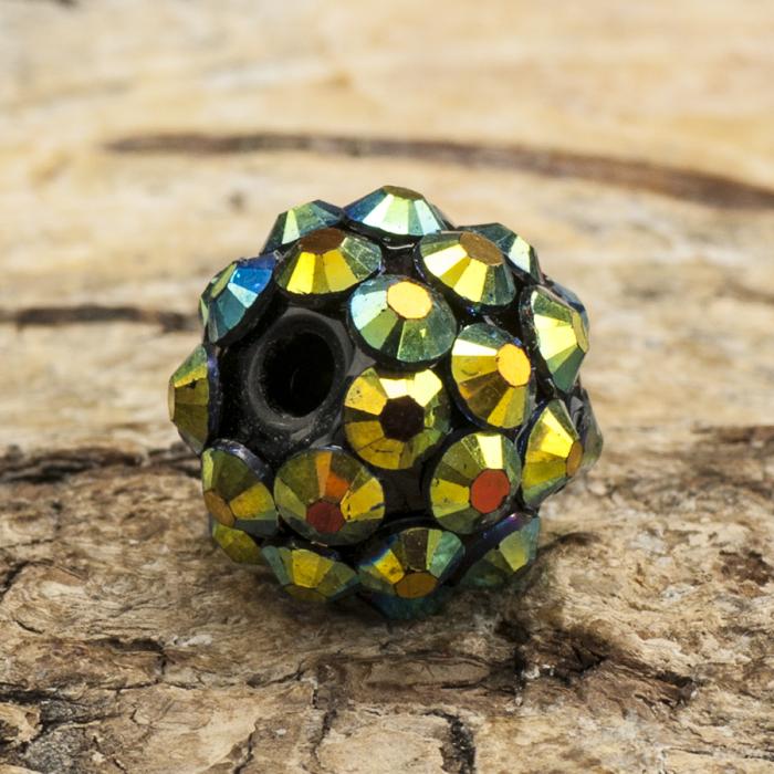 Resinpärla strass 12 mm, Svart/Guldkimmer (st)