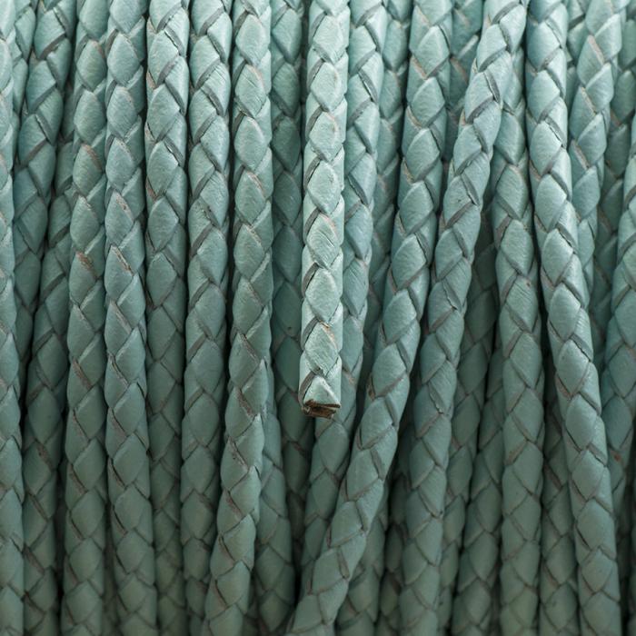 Flätat läderband 3 mm, Turkos (meter)