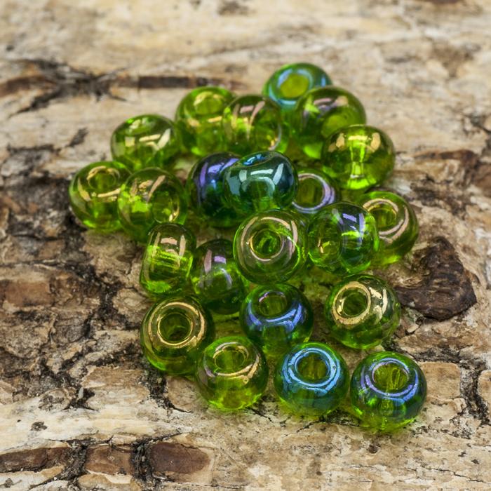 Seed Beads transparent rainbow 5 mm, Grön (20g)