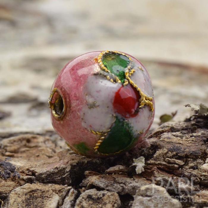 Cloisonnepärla 10 mm, Rosa (st)
