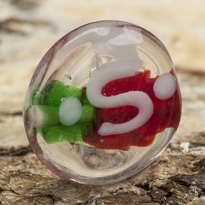 Glaspärla Puck 16x6 mm, Röd/Grön (st)