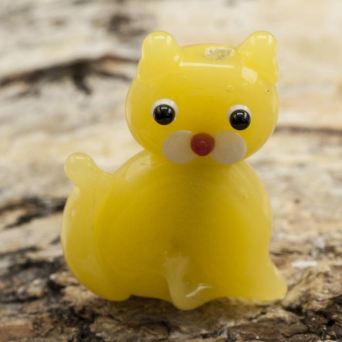 Glaspärla Katt 17x20x8 mm, Gul (st)