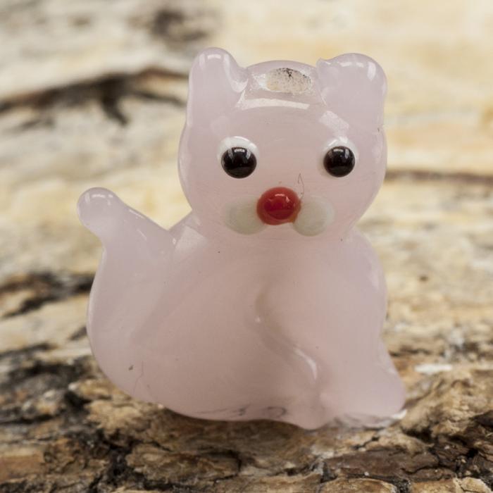Glaspärla Katt 17x20x8 mm, Rosa (st)