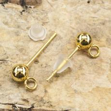 &Ouml;rh&auml;nge stift med &ouml;gla i Rostfritt st&aring;l Guldpl&auml;terad 18K 4 mm (par)