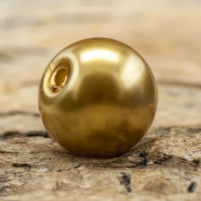 Vaxad glaspärla 10 mm, Guldfärg (10st)