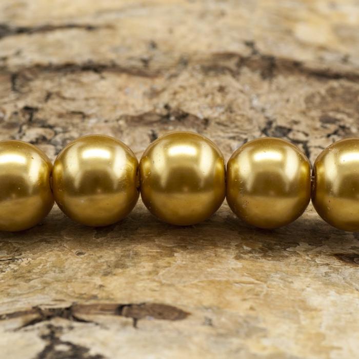 Vaxad glaspärla 10 mm, Guldfärg (10st)