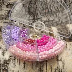 Månbox med akrylpärlor och tråd, Rosa/Lilamix (st)