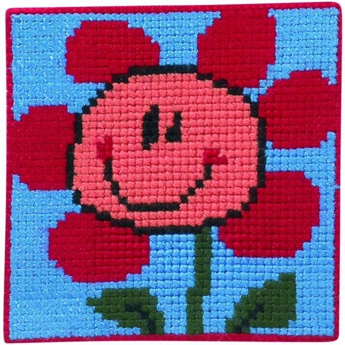 Barnbroderi på stramalj - Blommor