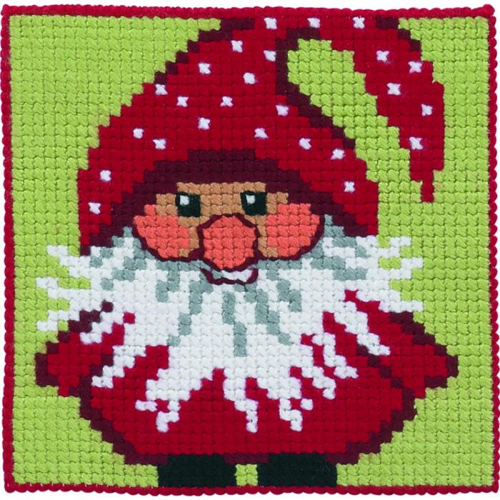 Barnbroderi på stramalj - Tomte