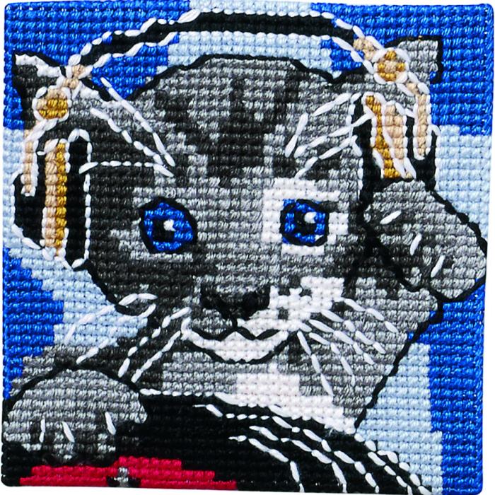 Barnbroderi på stramalj - Katt