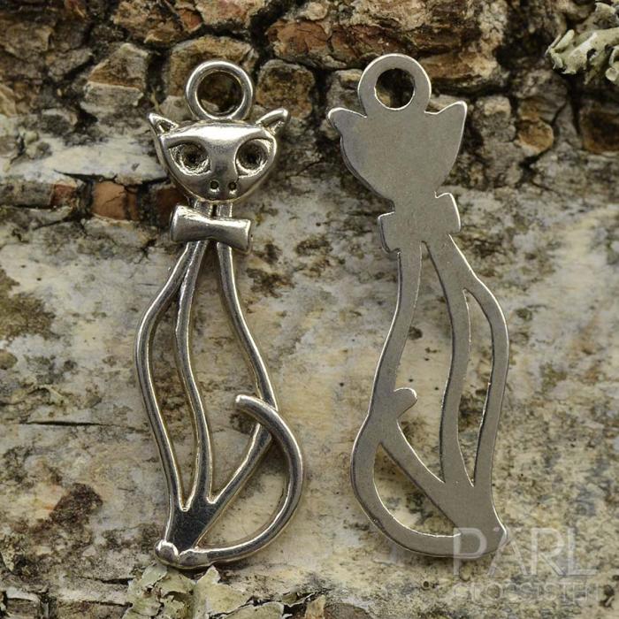 Berlock Stor katt 34x12 mm, Antiksilver (st)