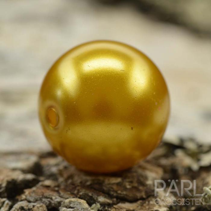 Vaxad glaspärla 14 mm, Guld (5st)