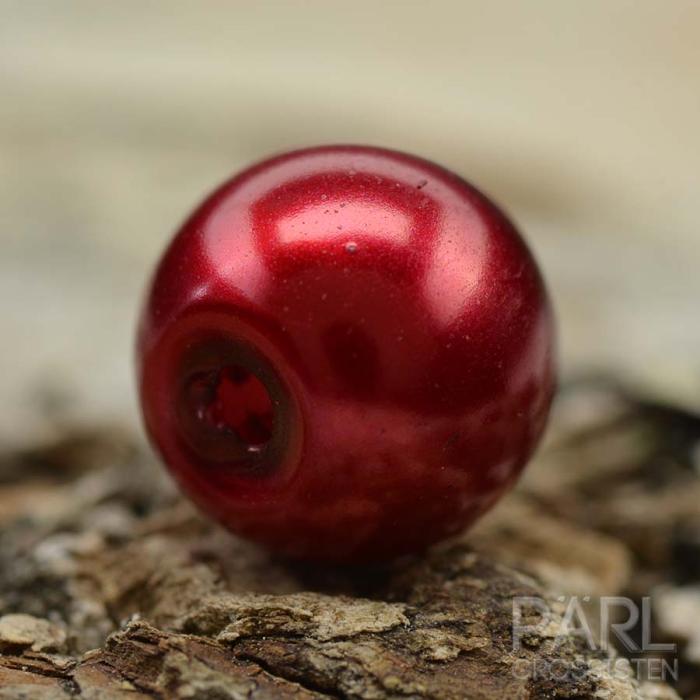 Vaxad glaspärla 8 mm, Röd (20st)