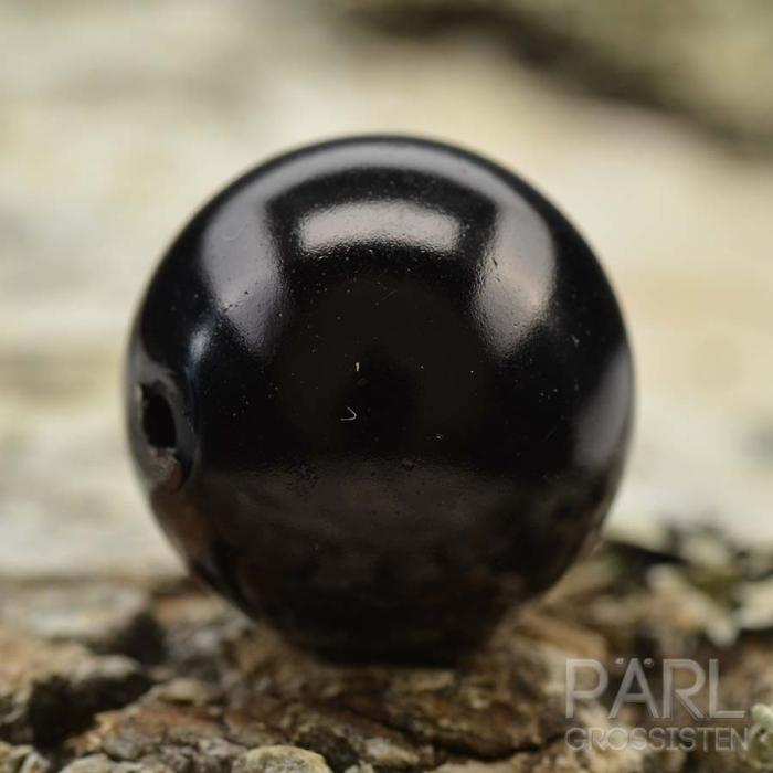 Vaxad glaspärla 14 mm, Svart (5st)