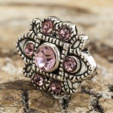Mellandel Blomma med Strass 13x13x3 mm, Rosa/Antiksilver (st)