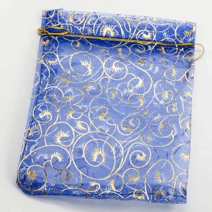 Tygpåse organza 14x20 cm, Blå med silverväxt (st)