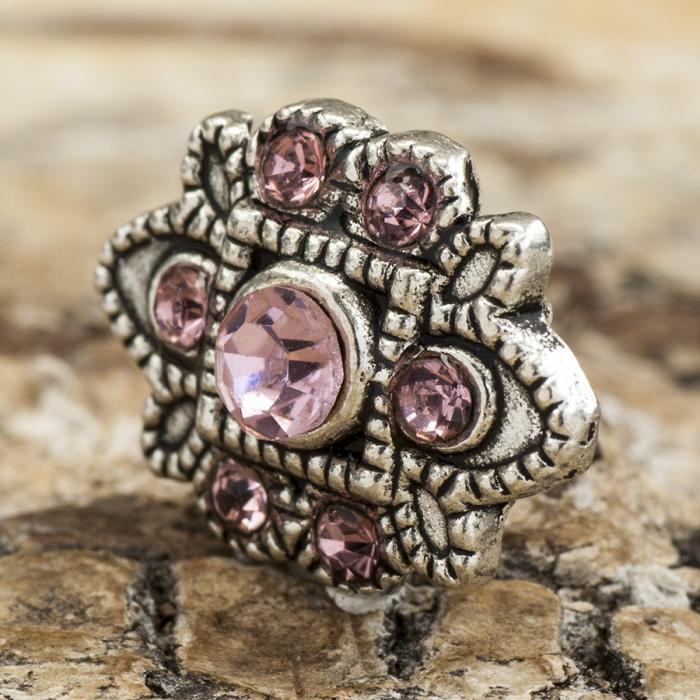 Mellandel Blomma med Strass 13x13x3 mm, Rosa/Antiksilver (st)
