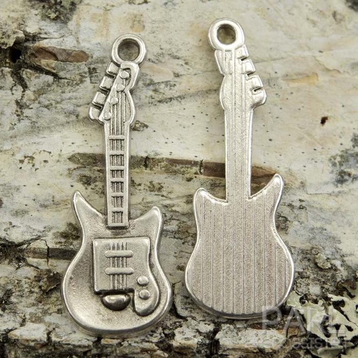 Berlock Gitarr 11x31 mm, Antiksilver (5st)