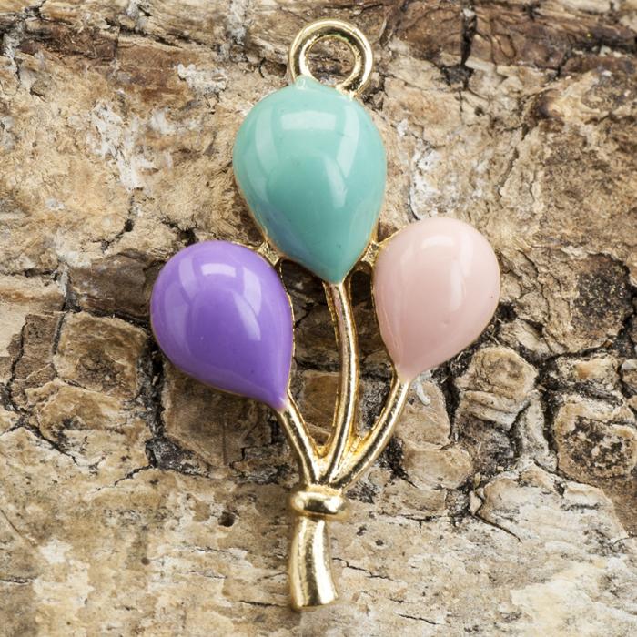 Berlock Ballonger Emalj 15x25x4 mm, Turkosmix/Guldfärgad (st)