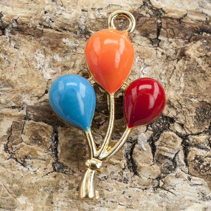 Berlock Ballonger Emalj 15x25x4 mm, Orangemix/Guldfärgad (st)
