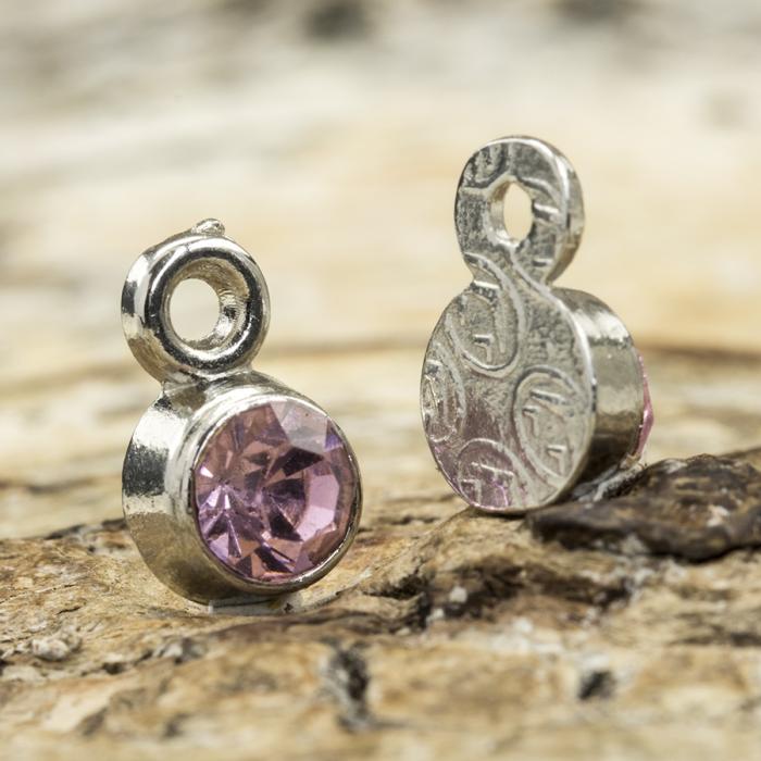 Berlock strass Oktober 5x9 mm, Rosa/Silverfärgad (5st)
