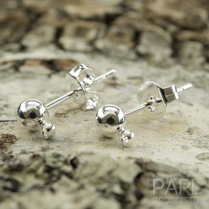Örhänge Stift med ögla och kula 4 mm, Silverfärg (par)