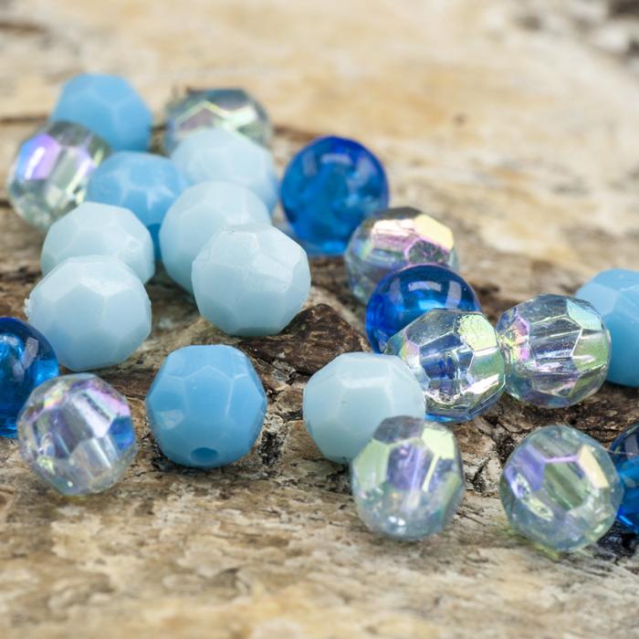 Akrylpärla facetterad mix 6 mm, Blå (10g)