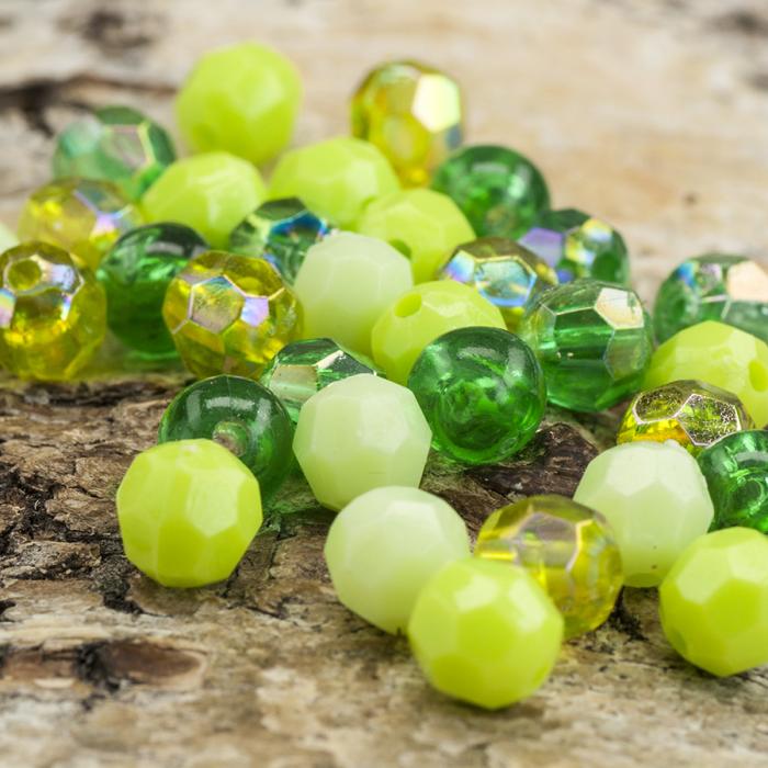 Akrylpärla facetterad mix 6 mm, Grön (10g)