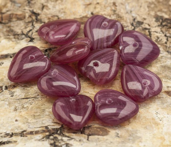 Glaspärla Hjärta 11x12 mm, Vinröd (10st)