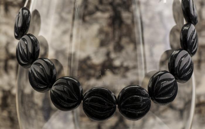 Glaspärla Puck 14 mm, Svart (5st)