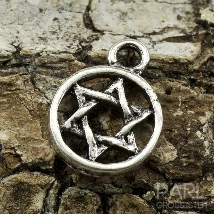 Berlock Sexuddig stjärna 15x11 mm, Antiksilver (10st)