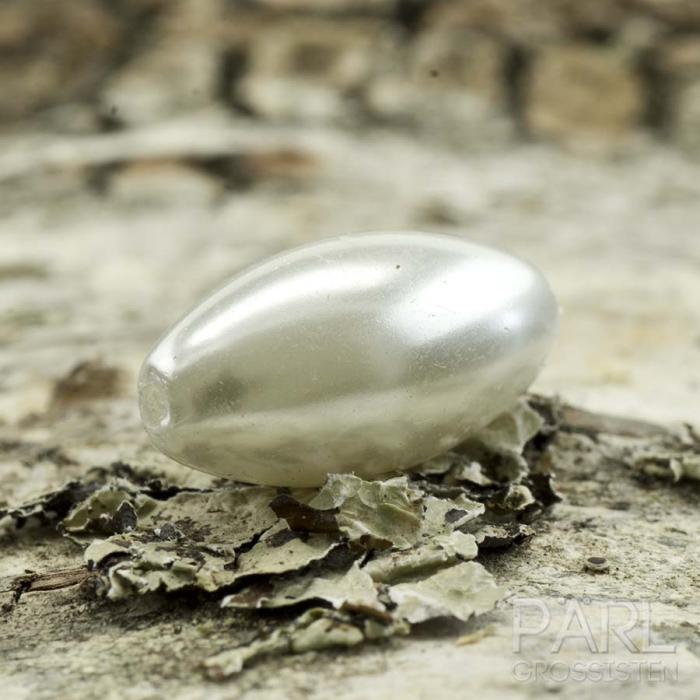 Vaxad glaspärla Ris 16x8 mm, Vit (10st)